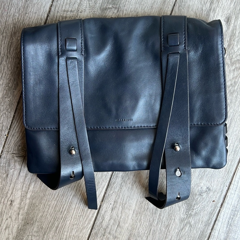 Allsaints Navy Lamb Leather Clutch